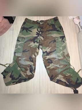 Woodland USGI Military Camo BDU Cargo Pants Small Long Vintage Combat Tactical